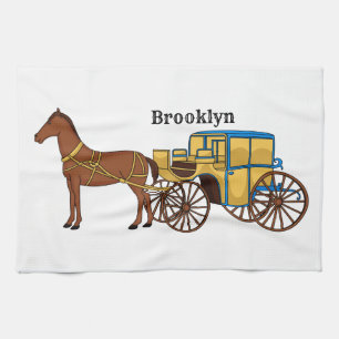 Cute horse and royal carriage illustration tea towel