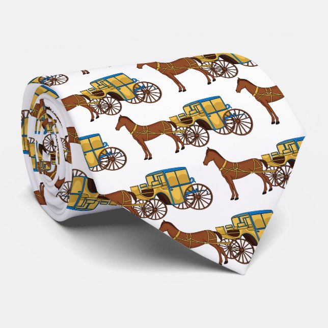 Cute horse and royal carriage illustration tie (Rolled)