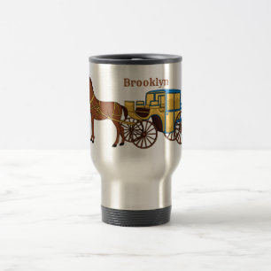 Cute horse and royal carriage illustration travel mug