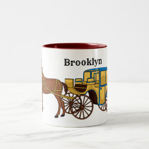 Cute horse and royal carriage illustration Two-Tone coffee mug