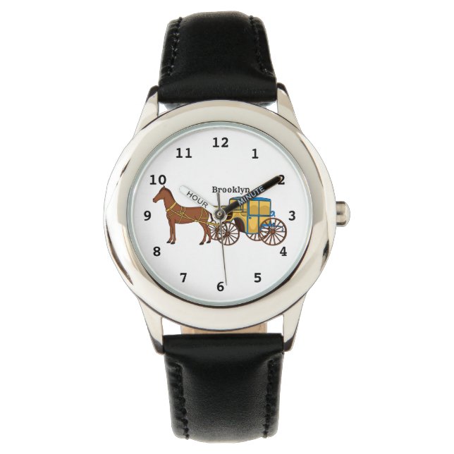 Cute horse and royal carriage illustration watch (Front)