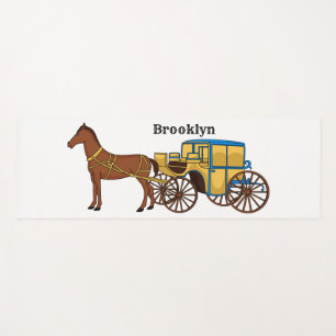 Cute horse and royal carriage illustration yoga mat