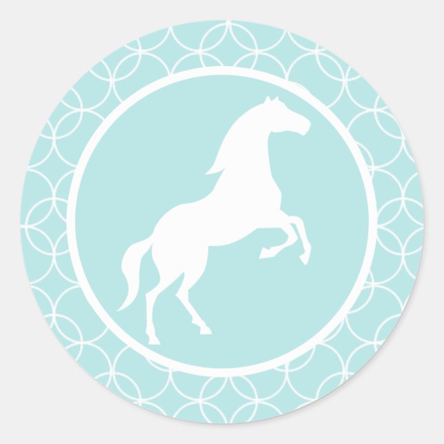 Cute Horse; Baby Blue Circles Classic Round Sticker (Front)