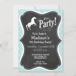 Cute Horse; Baby Blue Circles Invitation