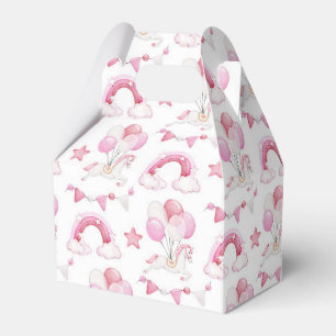 Cute Horse Balloons Rainbow Baby Girl Watercolor Favour Box