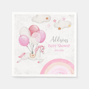 Cute Horse Balloons Rainbow Baby Girl Watercolor Napkin