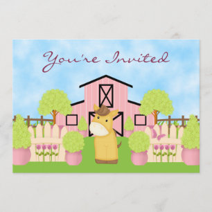 Cute Horse, Barn and Garden Birthday Invitation