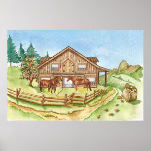 cute horse barn Country Poster