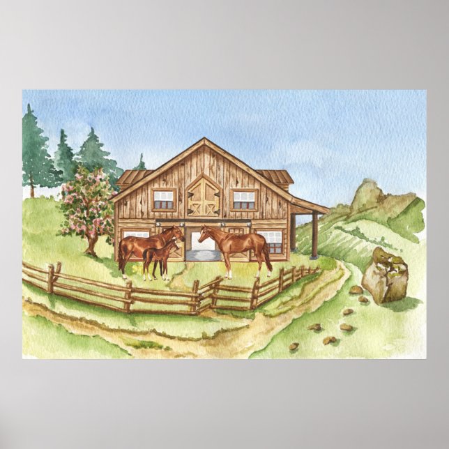 cute horse barn Country Poster (Front)