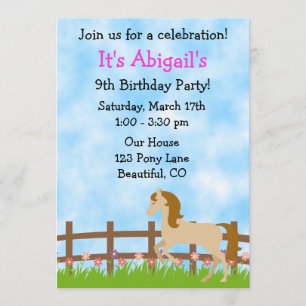 Cute Horse Birthday Invitation for Girls