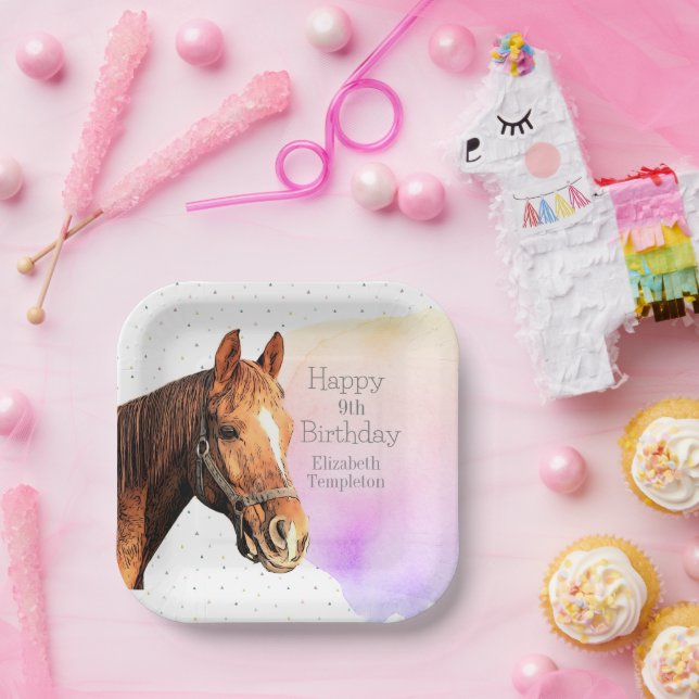 Cute Horse Birthday Party Animal Equestrian Kid's Paper Plate (Party)
