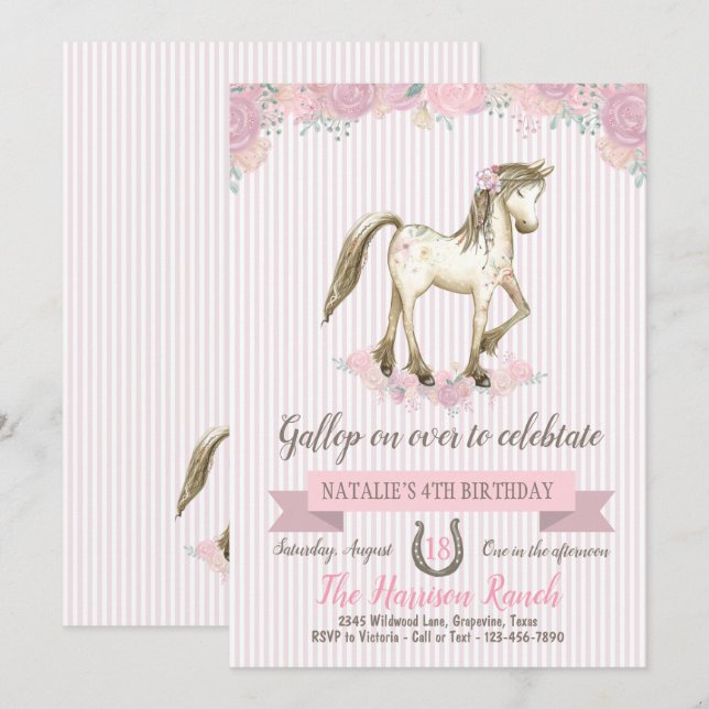 Cute Horse Birthday Party Invitation (Front/Back)