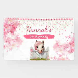 Cute Horse Birthday Pink Floral Personalized party Banner