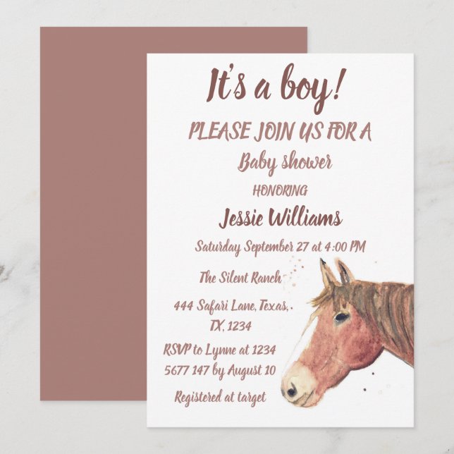 Cute Horse Boho Ranch Baby Boy Western Pony Invita Invitation (Front/Back)