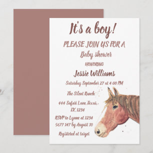 Cute Horse Boho Ranch Baby Boy Western Pony Invita Invitation