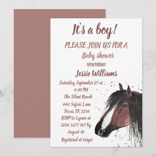 Cute Horse Boho Ranch Baby Boy Western Pony Invitation