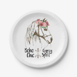 Cute Horse Boho Western Country Party Equestrian Paper Plate