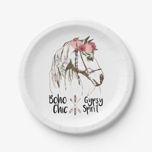 Cute Horse Boho Western Country  Party Equestrian Paper Plate (Front)