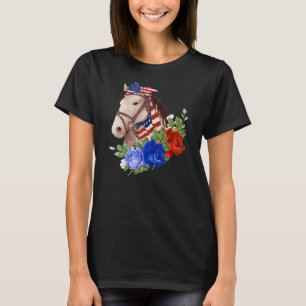 Cute Horse Bow Tie American Flag Flowers Happy T-Shirt