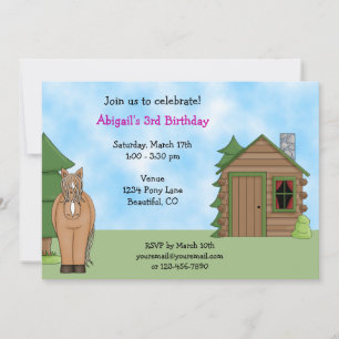 Cute Horse & Cabin Birthday Invitation for Girls