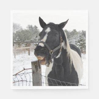 Cute Horse Chewing on a Fence Post Napkin
