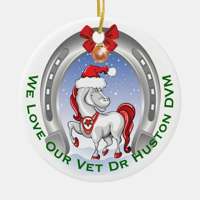 Cute Horse Christmas Gift for Veterinarian Ceramic Tree Decoration (Front)