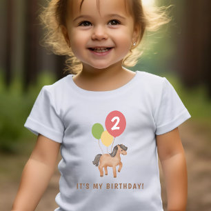Cute Horse Colorful Balloons Custom Age Birthday Toddler T-Shirt