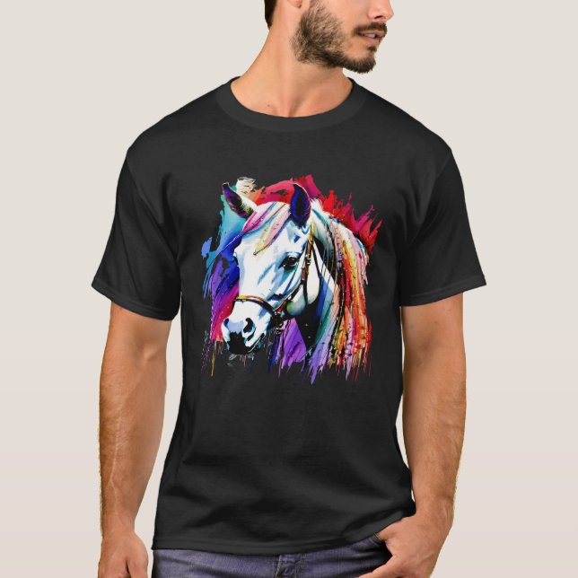 Cute Horse Colourful rainbow coloured for equestri T-Shirt (Front)
