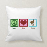 Cute Horse Cushion<br><div class="desc">Peace Love Horses. A peace sign,  heart,  and a beautiful horse gift for the equestrian in your life.</div>