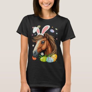 Cute Horse Face & Bunny Ears Colourful Eggs Easter T-Shirt