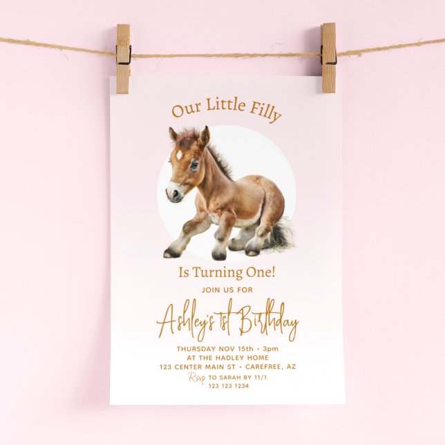 Cute Horse Girls 1st Birthday Invitation (Creator Uploaded)