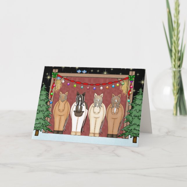 Cute Horse Herd Happy Holidays Christmas Holiday Card (Front)