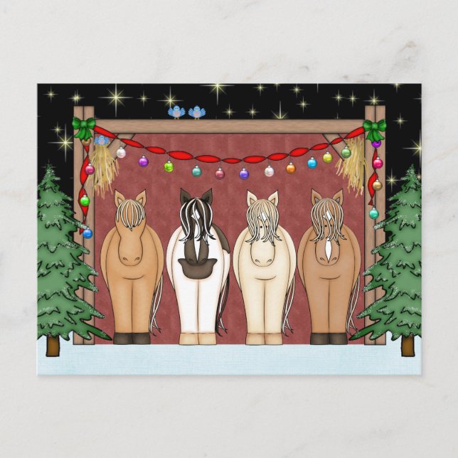 Cute Horse Herd Happy Holidays Christmas Holiday Postcard (Front)
