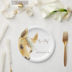 Cute Horse It's a Boy Baby Shower White Paper Plate