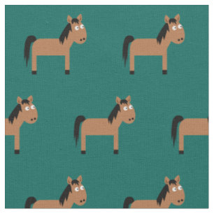 Cute Horse Kid Baby Nursery Teal Fabric