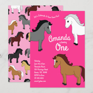 Cute Horse Kids 1st Birthday Party Pink Girls Invitation
