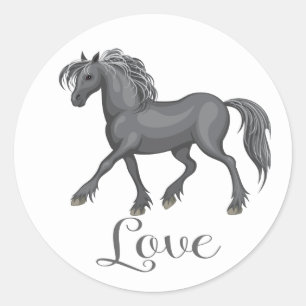 Cute Horse Love Equestrian Horses Grey Pony Ponies Classic Round Sticker