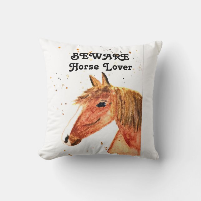 Cute horse lover girl modern watercolor girl  cushion (Front)