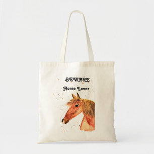 Cute horse lover girl modern watercolor girl tote bag