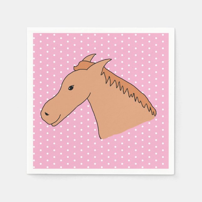 Cute Horse on Polkadot Background Paper Napkin (Front)
