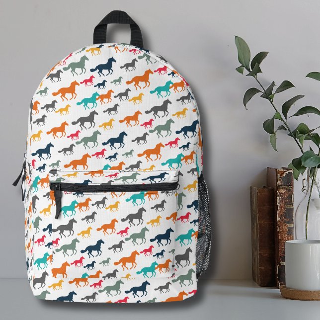 Cute Horse Pattern Printed Backpack (Colorful Cowboy Equestrian Animals Horses Pattern Printed Backpack)