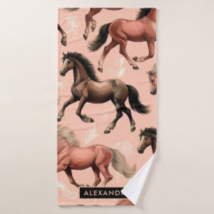 Cute Horse Pink Seamless Bath Towel
