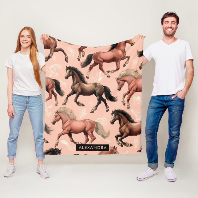 Cute Horse Pink Seamless Fleece Blanket (In Situ)