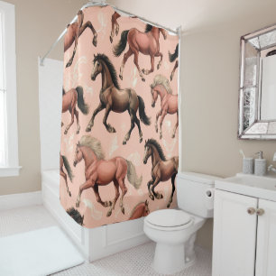 Cute Horse Pink Seamless Shower Curtain