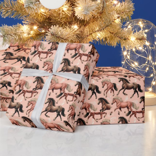 Cute Horse Pink Seamless Wrapping Paper (Holidays)