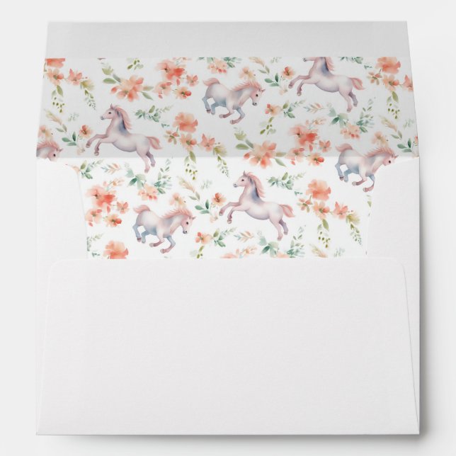 Cute Horse Pony Flowers Pattern Birthday Envelope (Back (Bottom))
