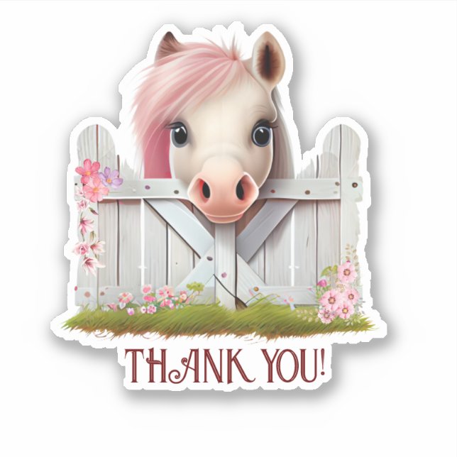 Cute Horse Pony Pink Thank You Custom Cut Vinyl (Front)