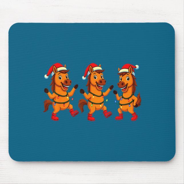 Cute Horse Santa Hat Dancing Lights Christmas Danc Mouse Mat (Front)