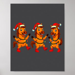 Cute Horse Santa Hat Dancing Lights Christmas Danc Poster