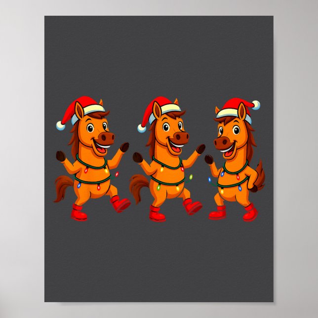 Cute Horse Santa Hat Dancing Lights Christmas Danc Poster (Front)